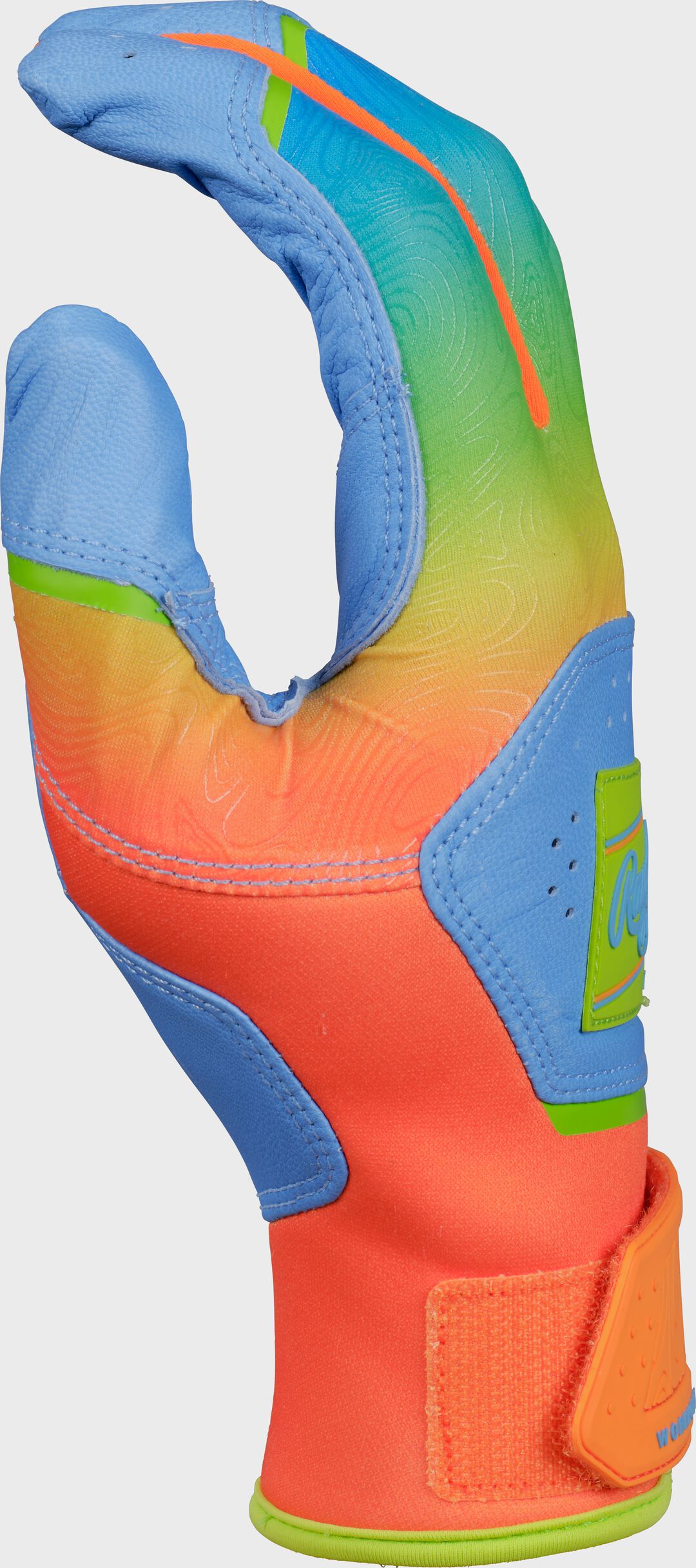 Rawlings Workhorse Columbia Blue/Orange Youth Fun Burst Batting Gloves - Image 4
